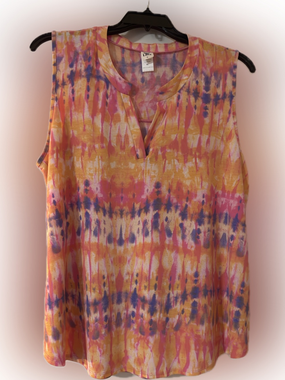 Sew In Love Sleeveless Tie-Dye Split-Neck Tank - Pink Orange Blue